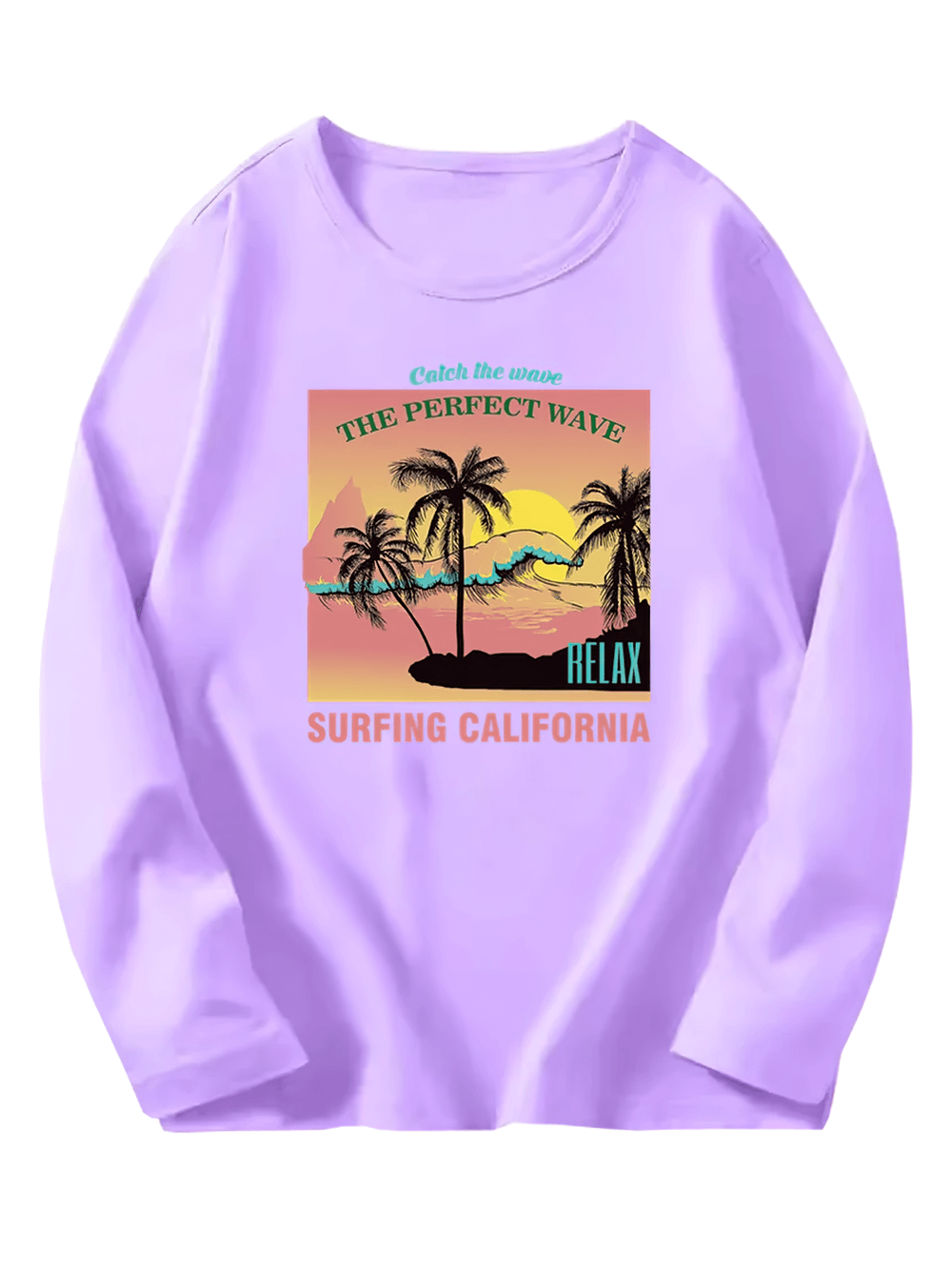 Kids' Surfing California Long Sleeve Top with Palm Tree Print